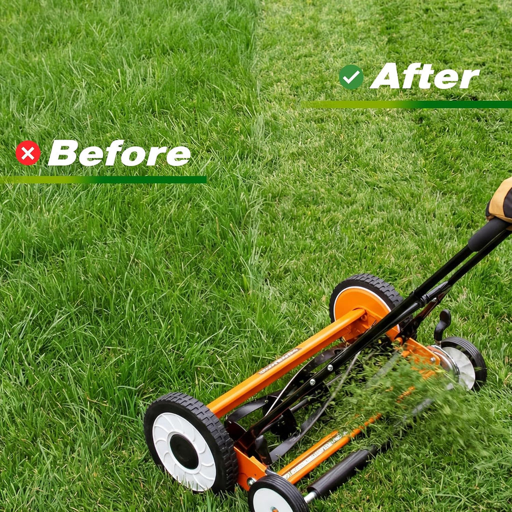Walensee 18-Inch Manual Lawn Mower, 5-Blade Push Reel, 9 Heights | Precision-Ground Alloy-Steel Blades Deliver Clean