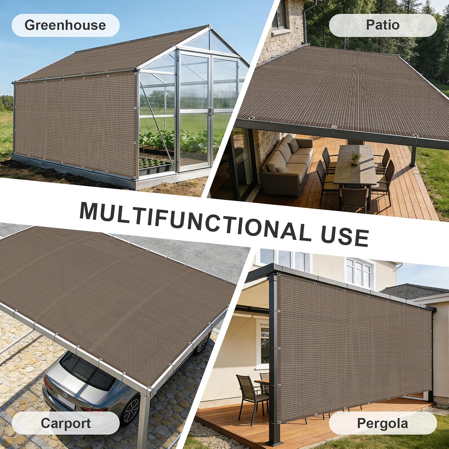 Cool Area Sun Shade Cloth with Grommets for Outdoor, 8x10ft, Brown | 95% UV Protection. 85%-90% Shading Rate. Permeable