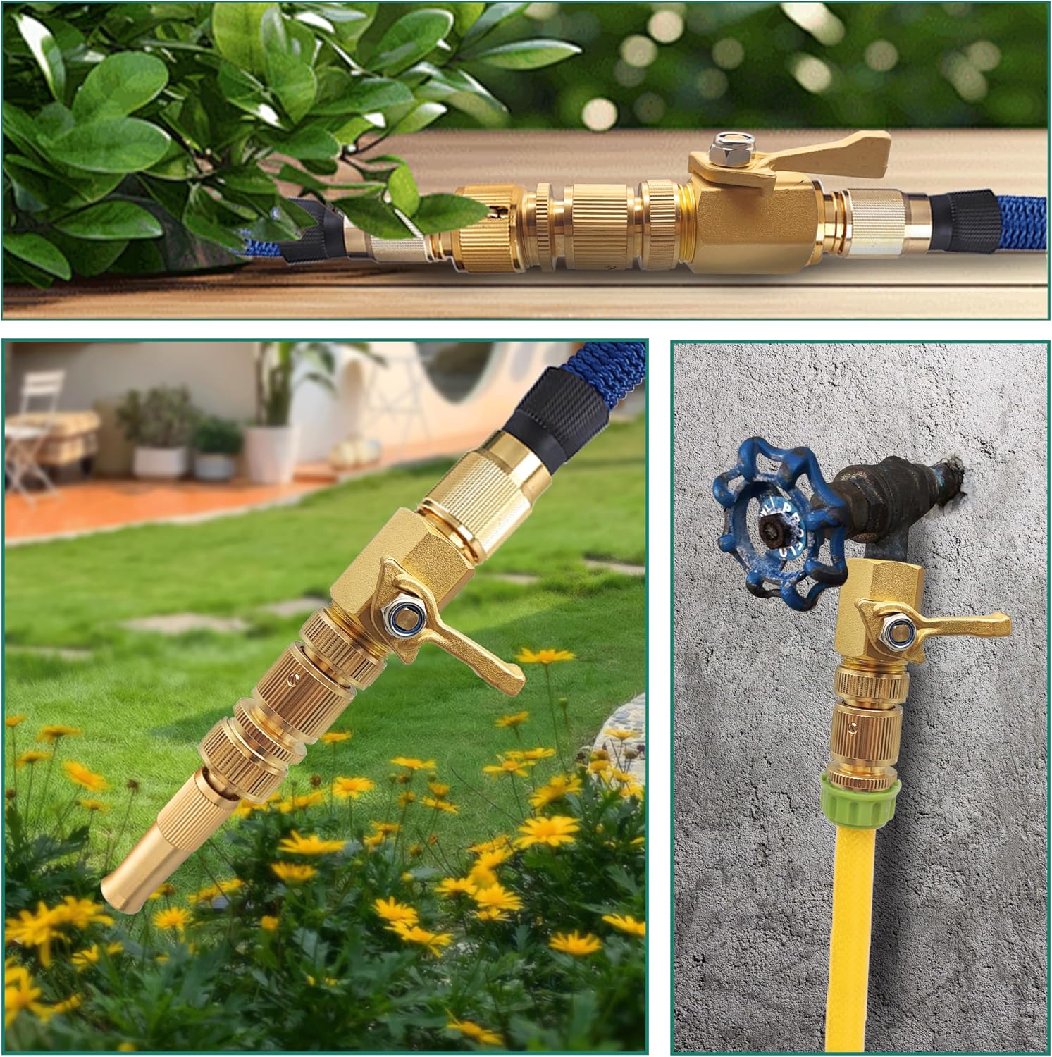Solid Brass Garden Hose Accessories Kit - 2 Pack 3/4" GHT Full Flow Shut Off Valves & Quick Connects - Includes 8