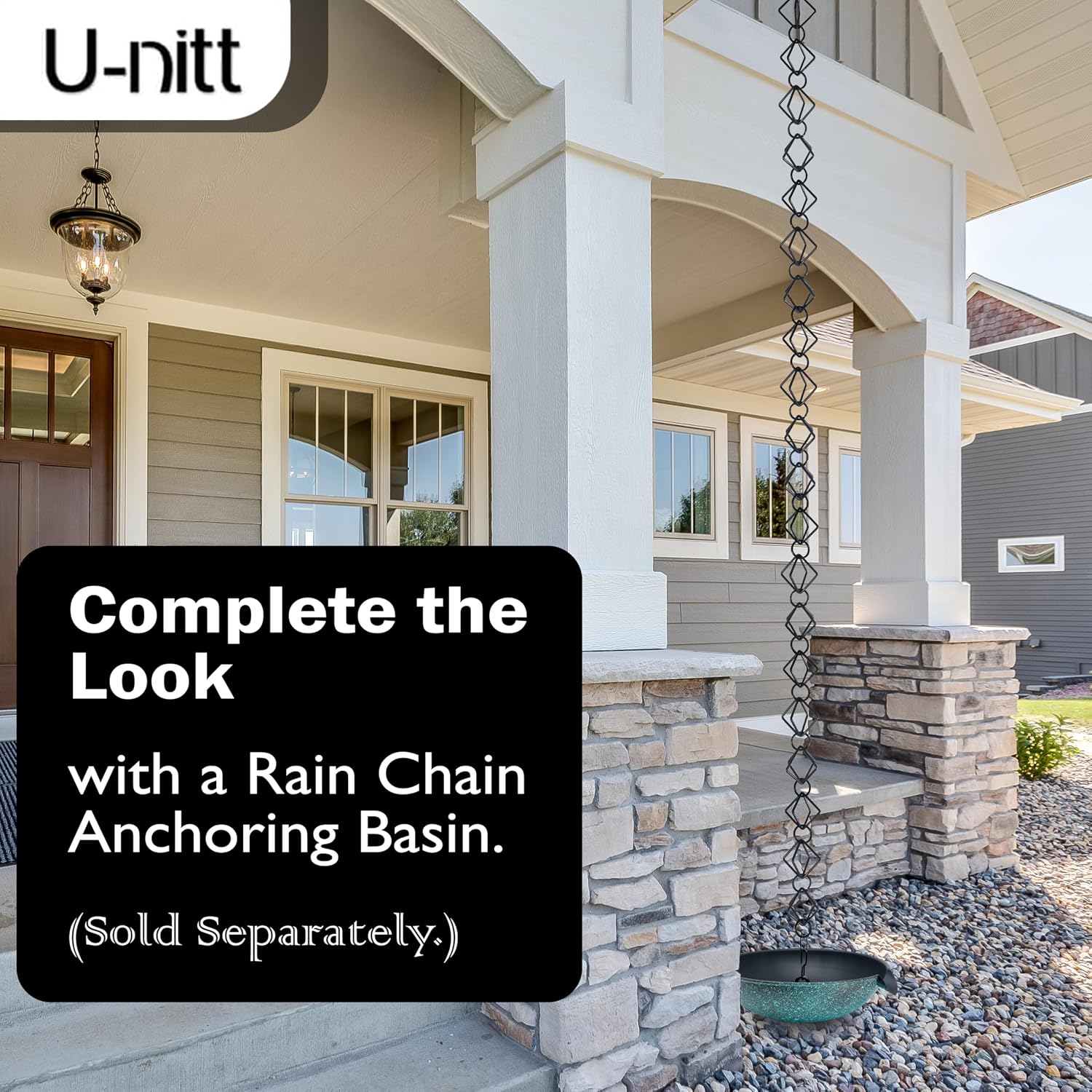 U-nitt Rain Chain Water Collection for Gutters Rainwater Catcher & Diverter, 8.5 FT Chains for Outside Garden, Black
