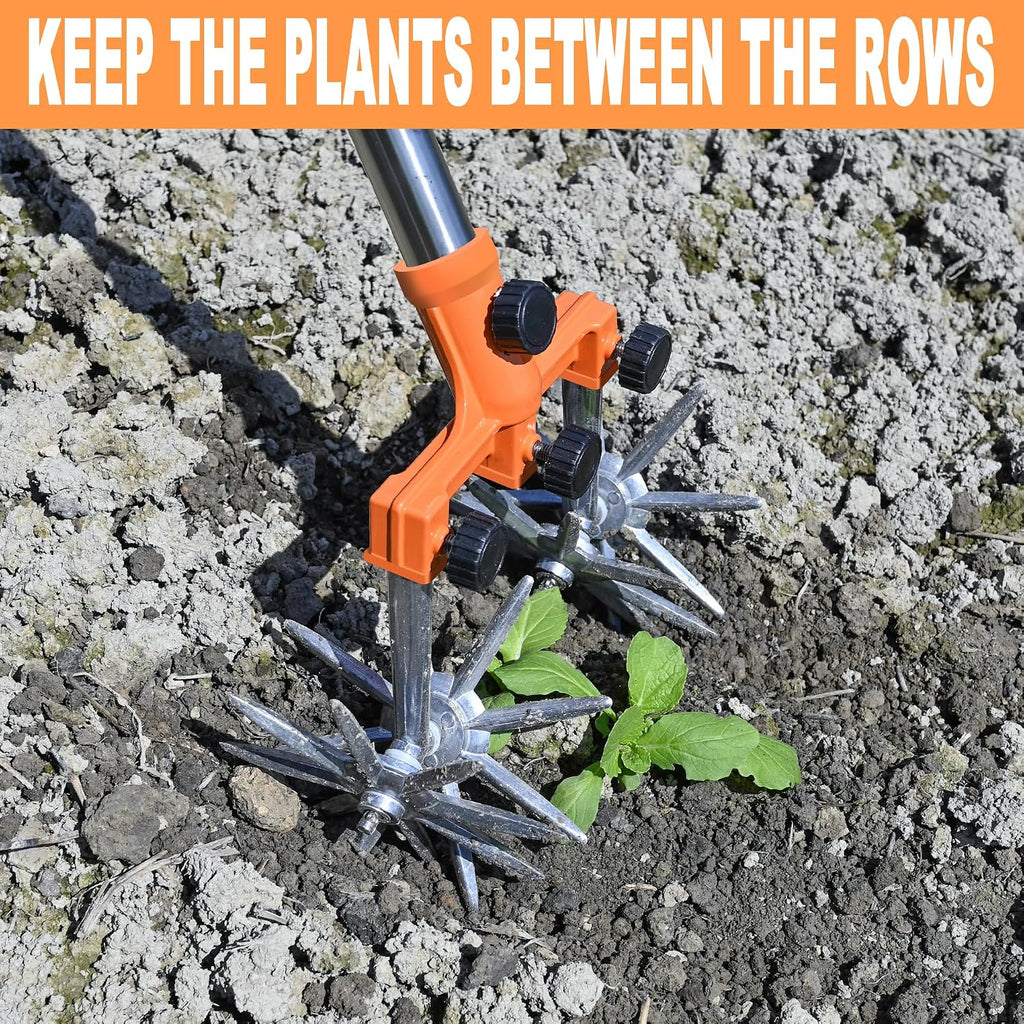 BARAYSTUS Rotary Cultivator Garden Rotary Tiller Adjustable Stainless Steel Poles Hand Tiller for Soil Mixing or