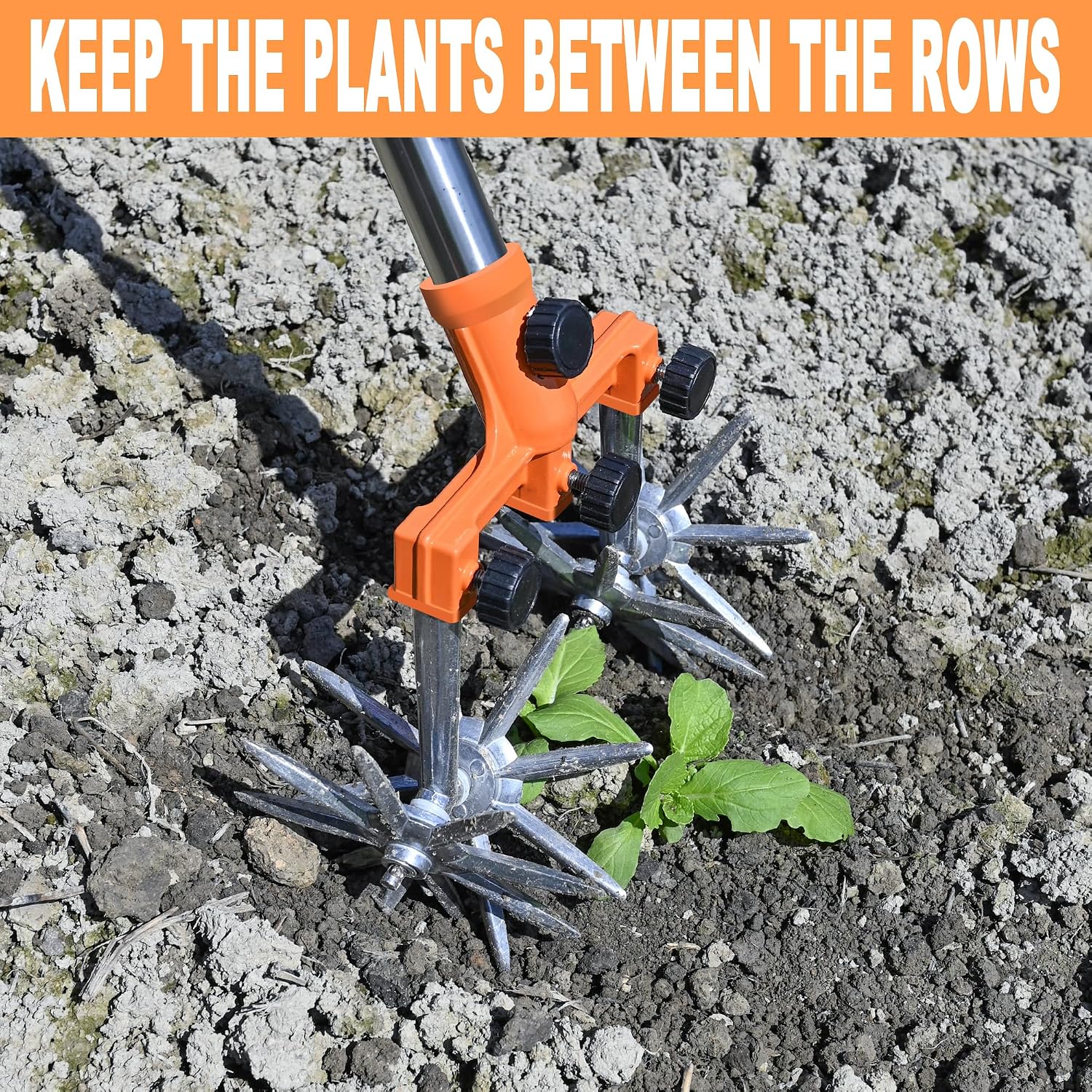 BARAYSTUS Rotary Cultivator Garden Rotary Tiller Adjustable Stainless Steel Poles Hand Tiller for Soil Mixing or