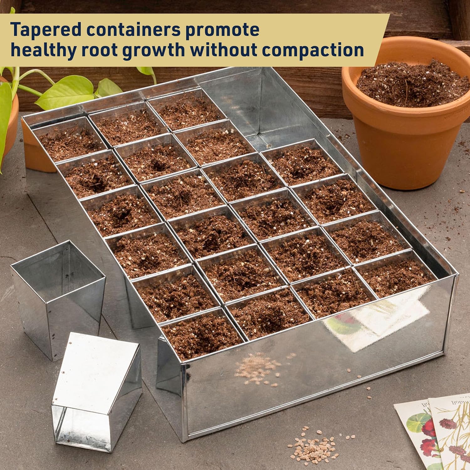 Kings County Tools Seed Starter Tray - Galvanized Steel Metal Seedling Tray with 24 Plant Starter Pots for Planting