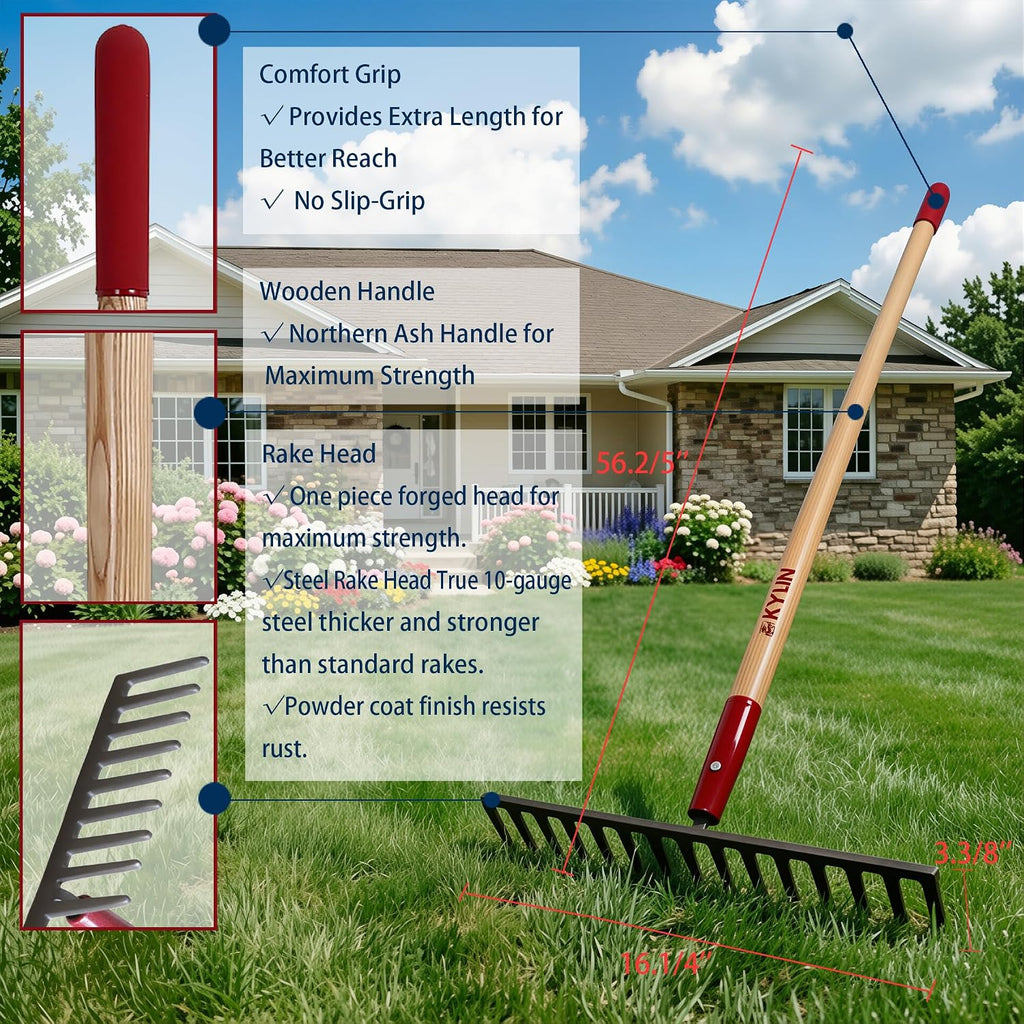 KYLIN 6-Piece Pro Long Ash Handle Garden Tools Set for Landscaping Agricture or Backyard,14-Gauge Shovels,Forged