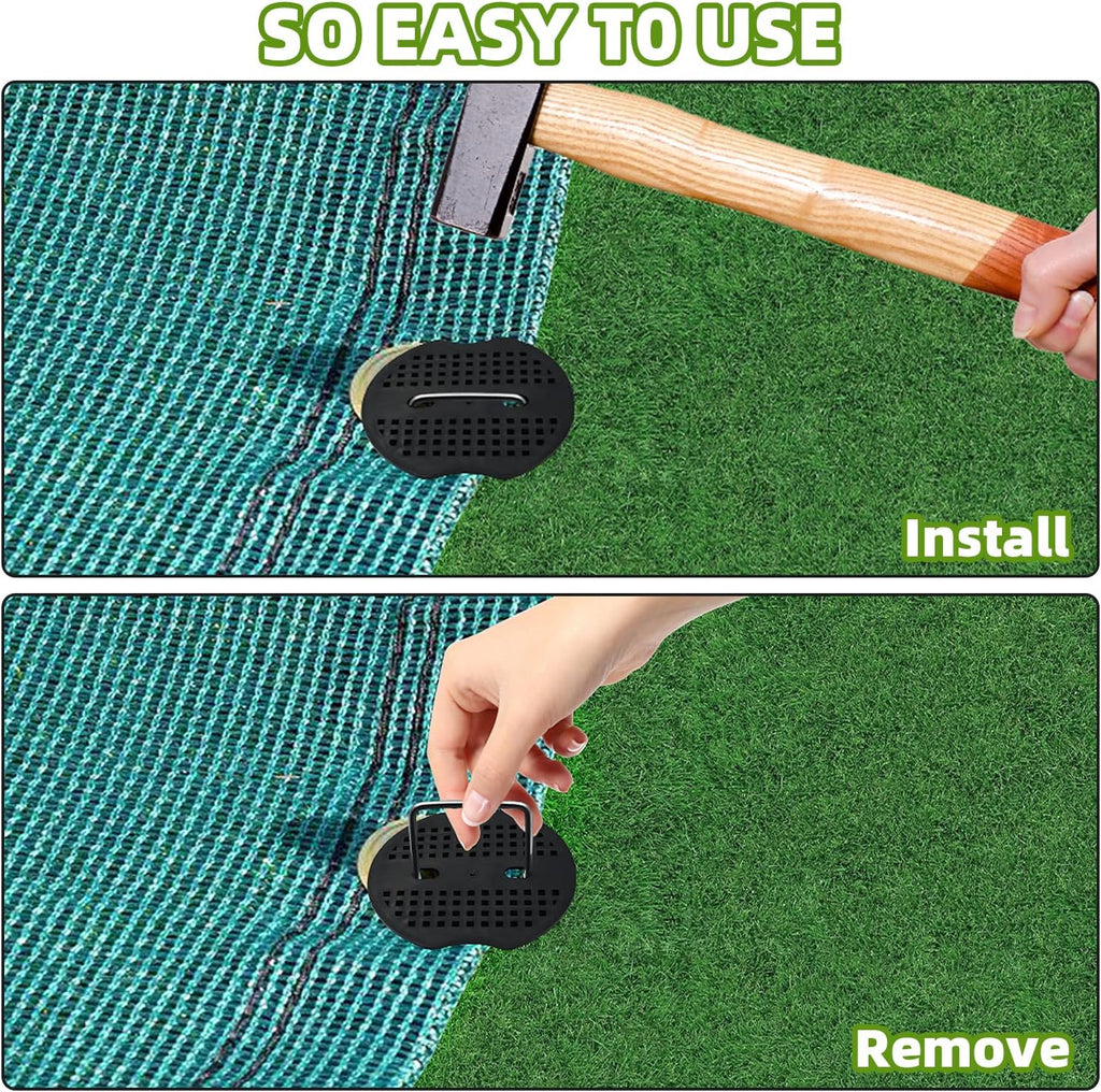 100 Pack 6 Inch Landscape Staples & 100pcs Fixing Gasket Sets, Garden Stakes Galvanized Steel Fabric Pins Heavy-Duty U