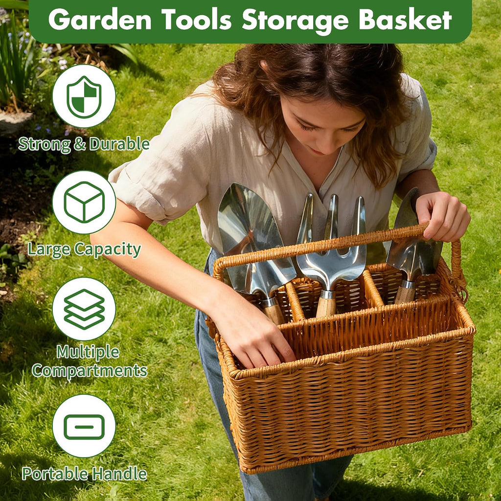 Gardening Gifts for Women 12 Pcs Garden Tools Set with Basket Heavy Duty Gardening Hand Tool with Wood Handle Gardener
