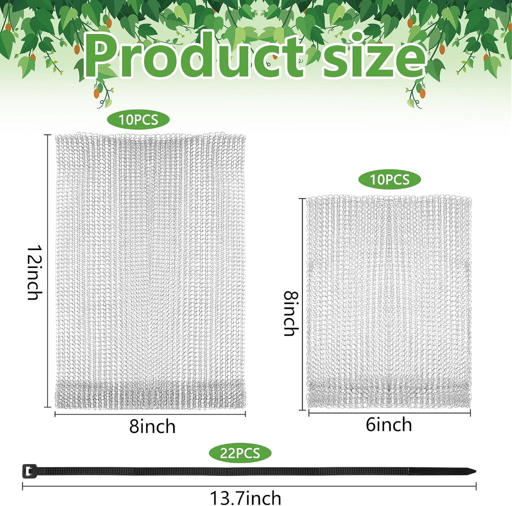 20Pcs 8x12 & 6x8 Inch Stainless Steel Fruit Protection Bag, Wire Cover Bag | 2 Sizes Reusable Vegetable Barrier Wire