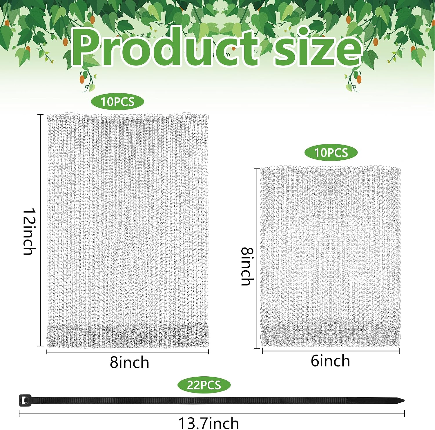 20Pcs 8x12 & 6x8 Inch Stainless Steel Fruit Protection Bag, Wire Cover Bag | 2 Sizes Reusable Vegetable Barrier Wire