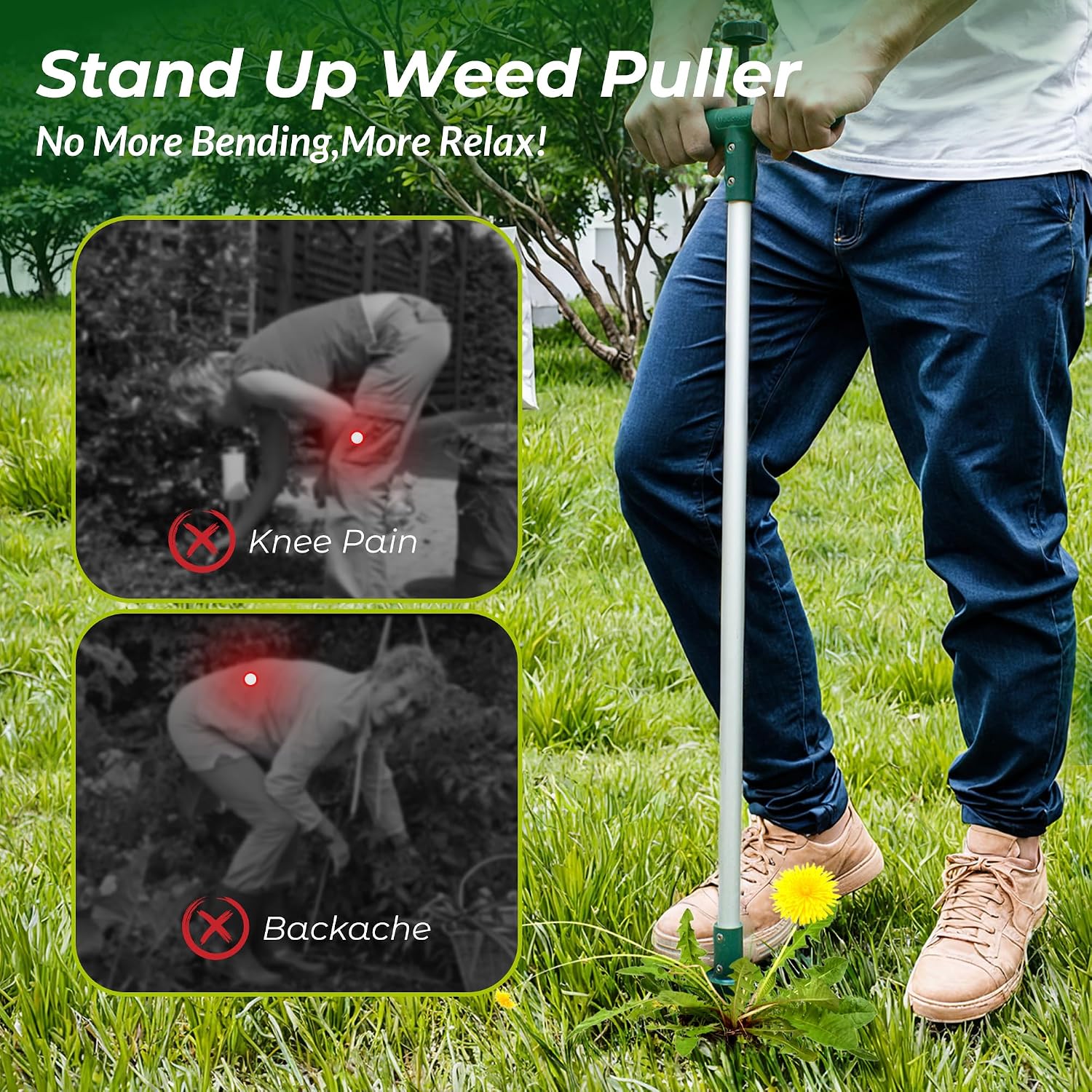 Walensee Weed Puller, Stand Up Weeder Hand Tool, Long Handle Garden Weeding Tool with 3 Claws, Hand Weed Hound Weed