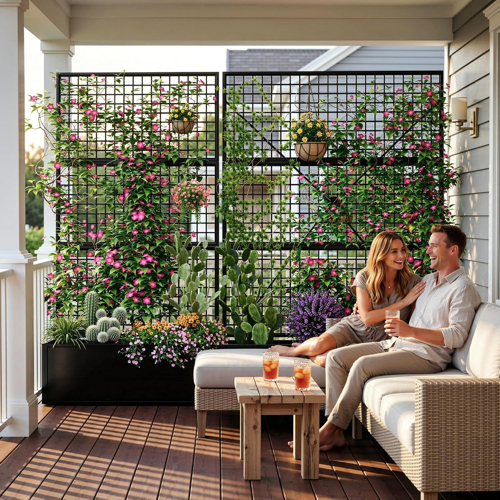Privacy Planters for Patio – Metal Raised Garden Bed with Trellis and Privacy Screen, 71" x 35" x 16" Planter Box with