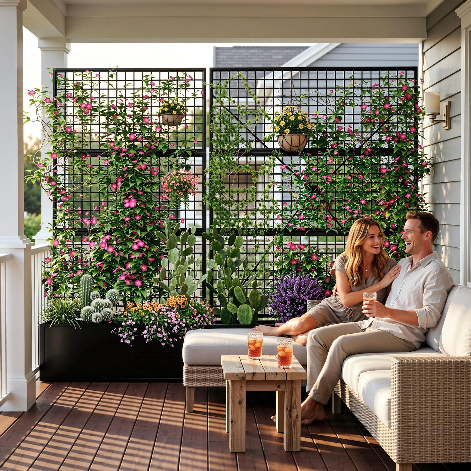 Privacy Planters for Patio – Metal Raised Garden Bed with Trellis and Privacy Screen, 71" x 35" x 16" Planter Box with