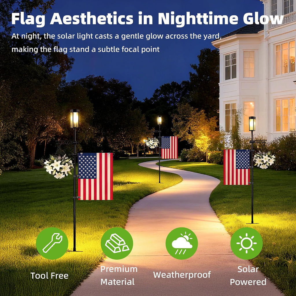Garden Flag Stand with Solar Light for Outside 12 x 18 Inch Flags, Heavy Duty Aluminum Alloy Yard Flag Holder with