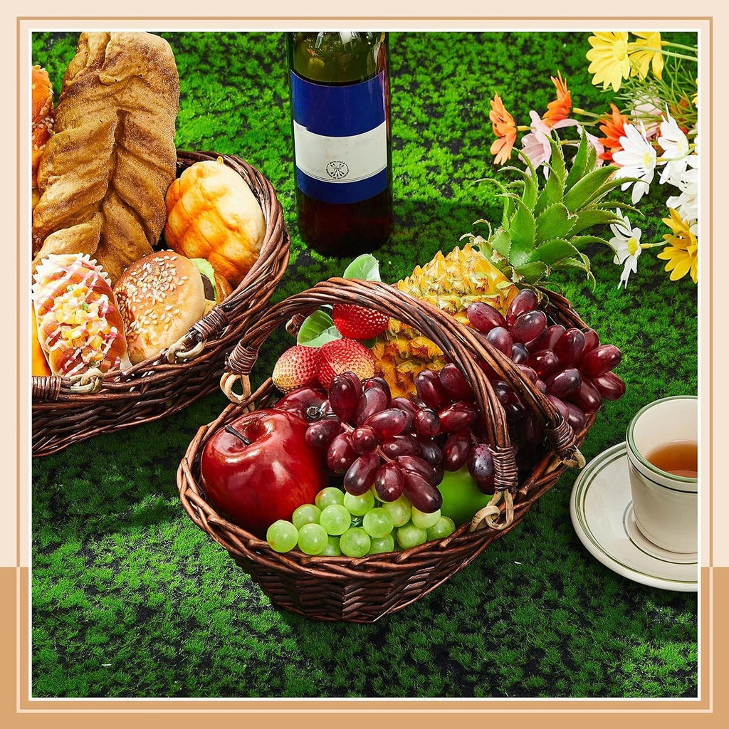 Sintuff 6 Pcs Wicker Picnic Baskets with Handles, Willow Woven,Dark Brown | Woven Harvest Empty Basket Bulk, Storage