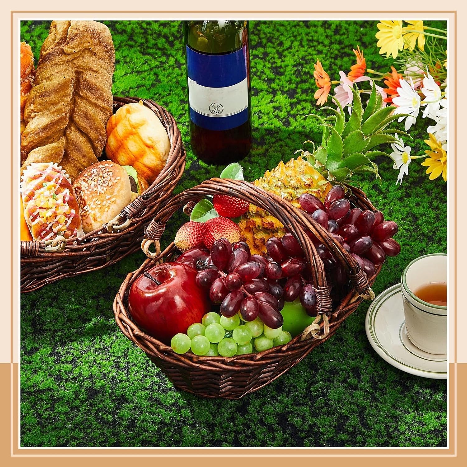 Sintuff 6 Pcs Wicker Picnic Baskets with Handles, Willow Woven,Dark Brown | Woven Harvest Empty Basket Bulk, Storage