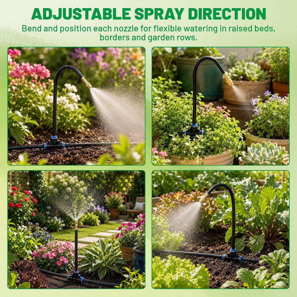 Drip Irrigation System for Garden, 200FT Automatic Drip Irrigation Kit with 32pcs 360° Bendable Copper Nozzles