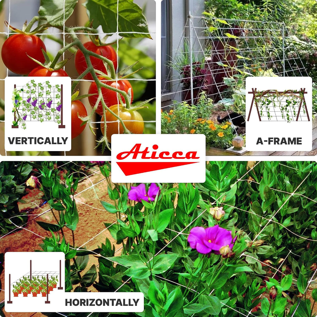 ATICCA Trellis Netting 5 x 225 ft Heavy Duty Polyester Plant Support Netting White - 6 Inch Garden Rope Trellis on Roll