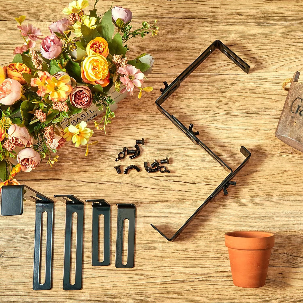 Leinuosen 8 Pcs Adjustable Window Boxes Brackets Planter Box Bracket Heavy Duty Deck Railing Hanging Flower Stand for