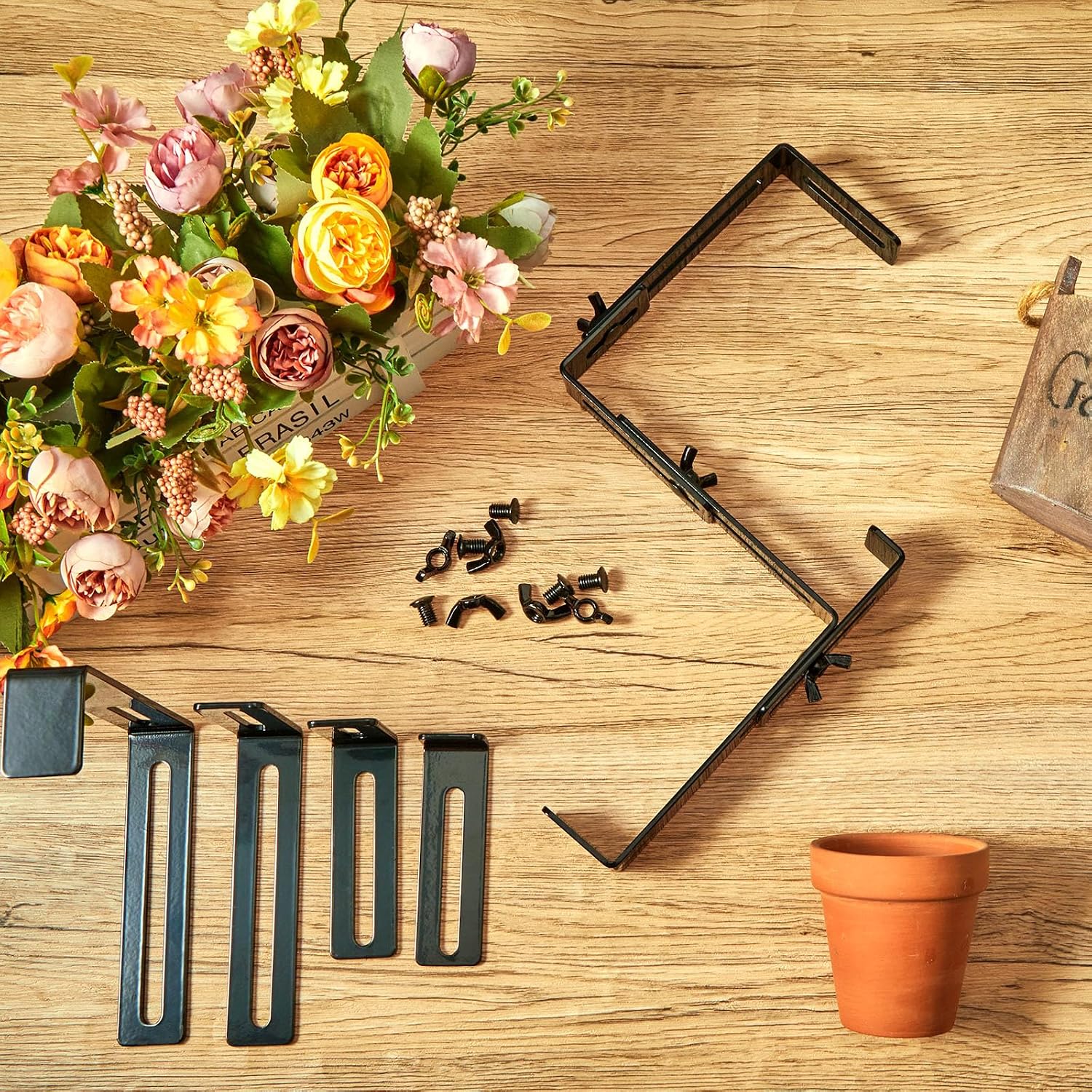 Leinuosen 12 Pcs Adjustable Window Boxes Brackets Planter Box Bracket Heavy Duty Deck Railing Hanging Flower Stand for