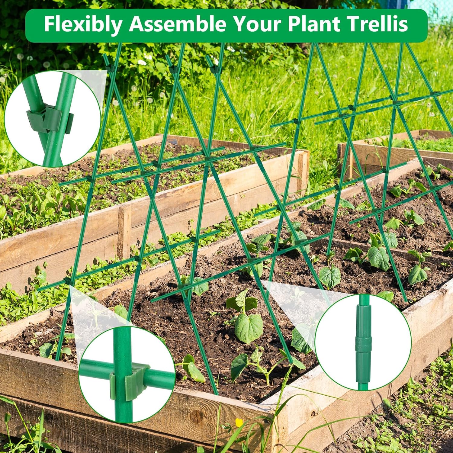 Lezmarket 60 Pack Garden Tomato Stakes(16" Each), Plant Support Stakes, DIY 4ft 5ft 6ft 7ft Sturdy Fiberglass Plant