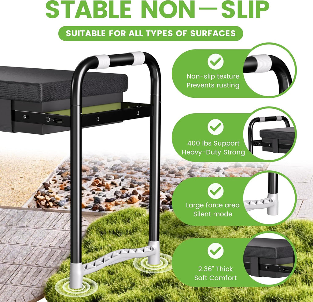 2-in-1 Garden Kneeler & Seat – Heavy Duty Foldable Gardening Bench, 400 lbs Capacity, Thick Removable Kneeling Pad