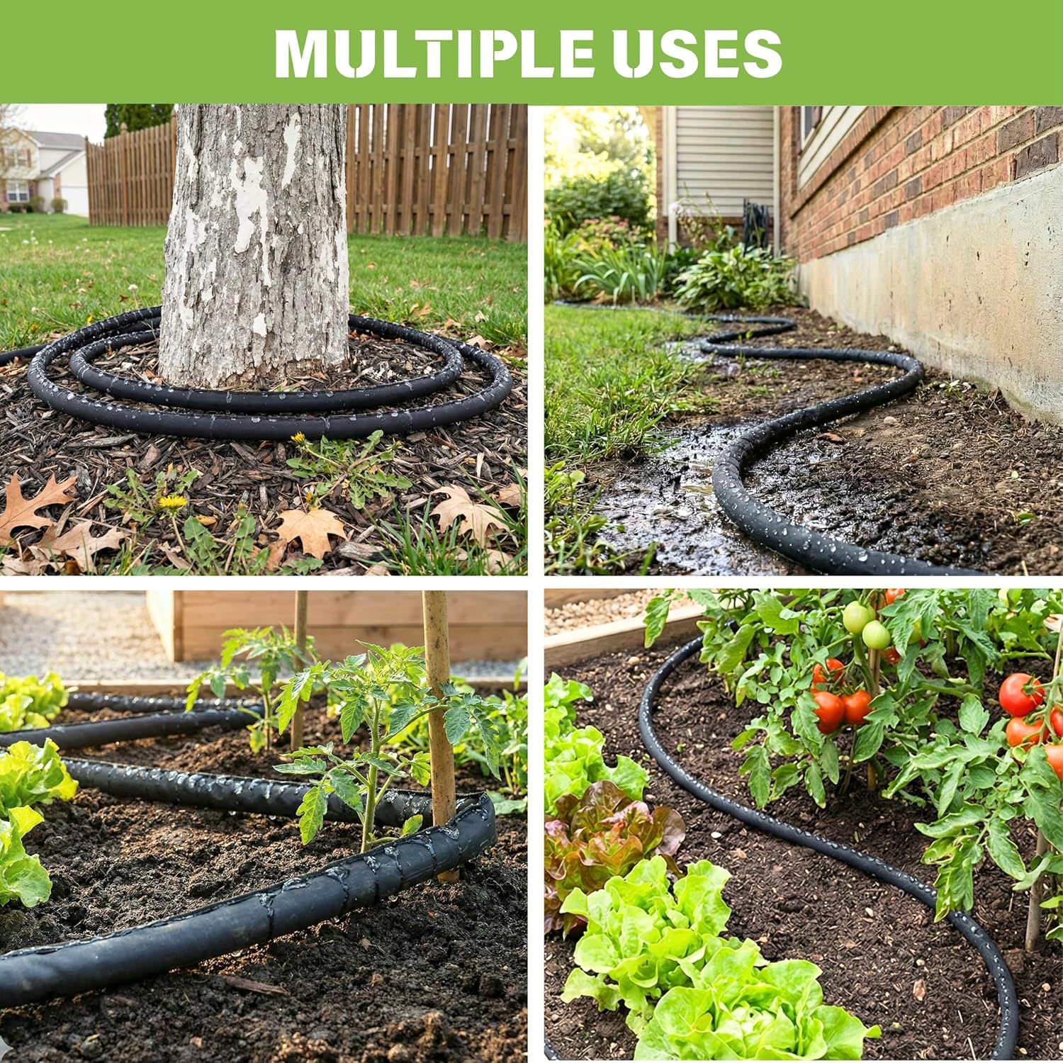 Flat Soaker Hose 50 FT, Garden Soaker Hose for Lawn and Yard, Water-Saving | Drip Soaker Hose for Garden Bed and Lawn