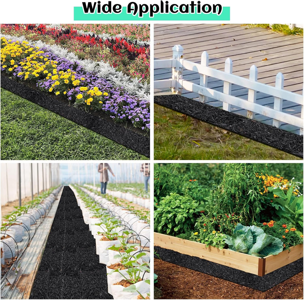 4 Rolls 10FT Rubber Mulch Roll, Black Landscaping Mat for Weed Control | Cuttable Recycled Rubber Border Edging