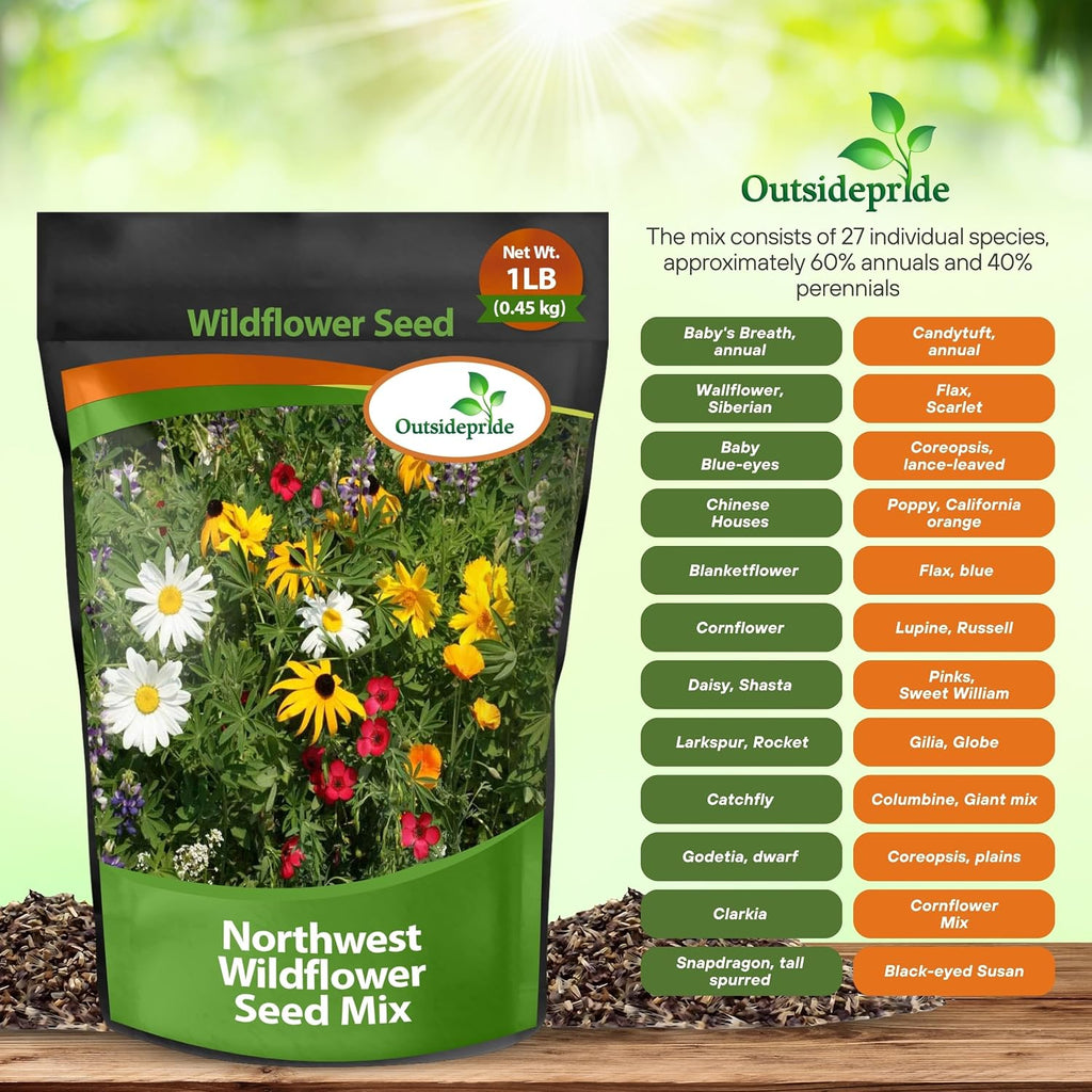 Outsidepride Northwest Wild Flower Seed Mix - 1 lb Premium Blend of Annual & Perennial Wildflower Seeds for