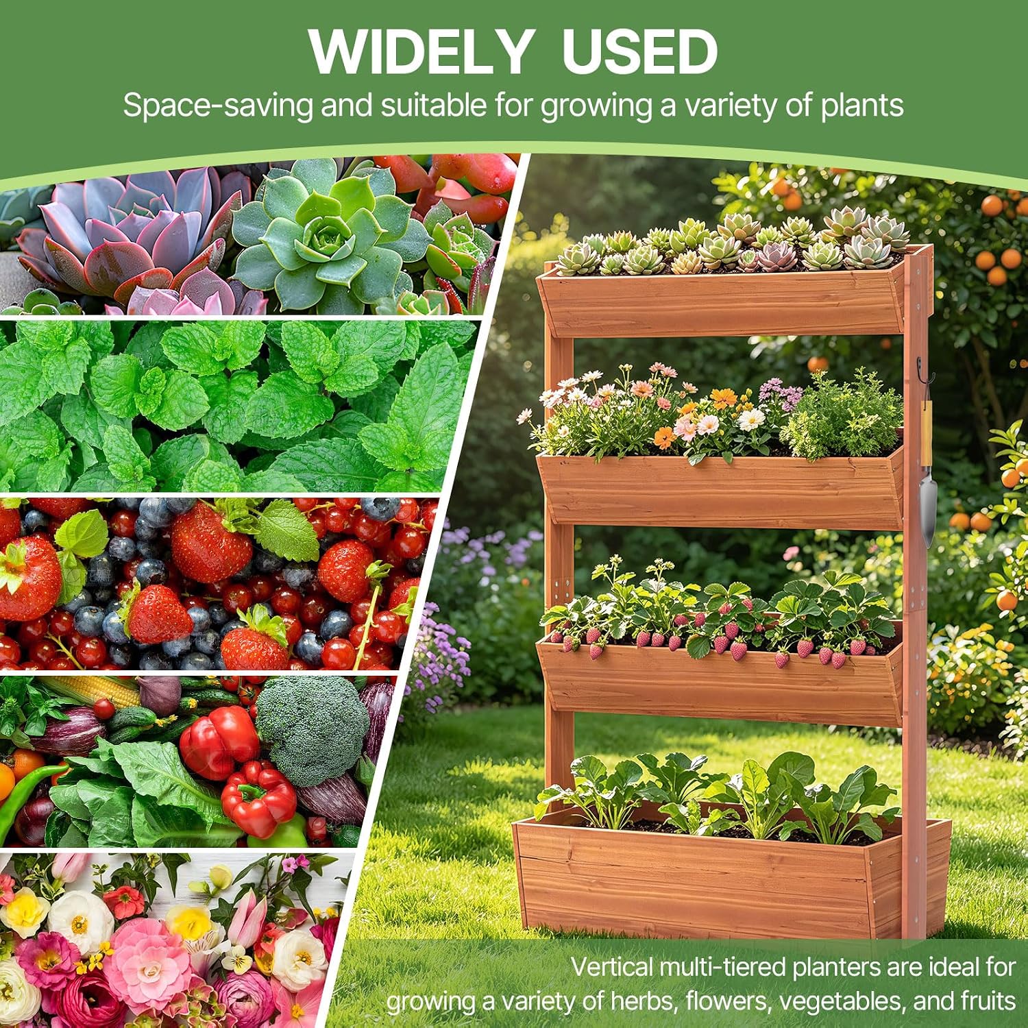 Suteck Raised Garden Bed, 4 Tier Vertical Wooden Planter Box | Freestanding Outdoor Planters for Vegetables, Flowers &