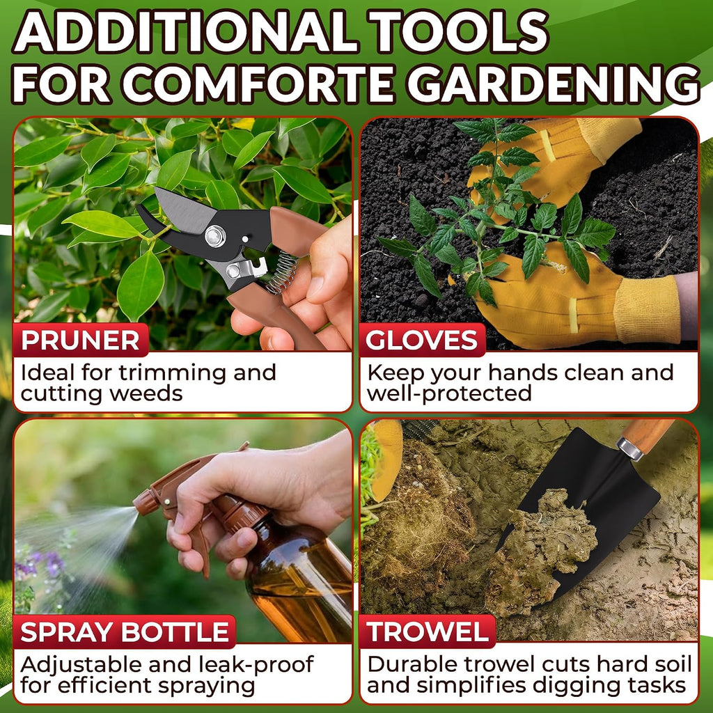 10 Pcs Gardening Tool Set for Women, Rust-Resistant Steel, Tote Bag | Garden Tools Set for Plant Care, Digging