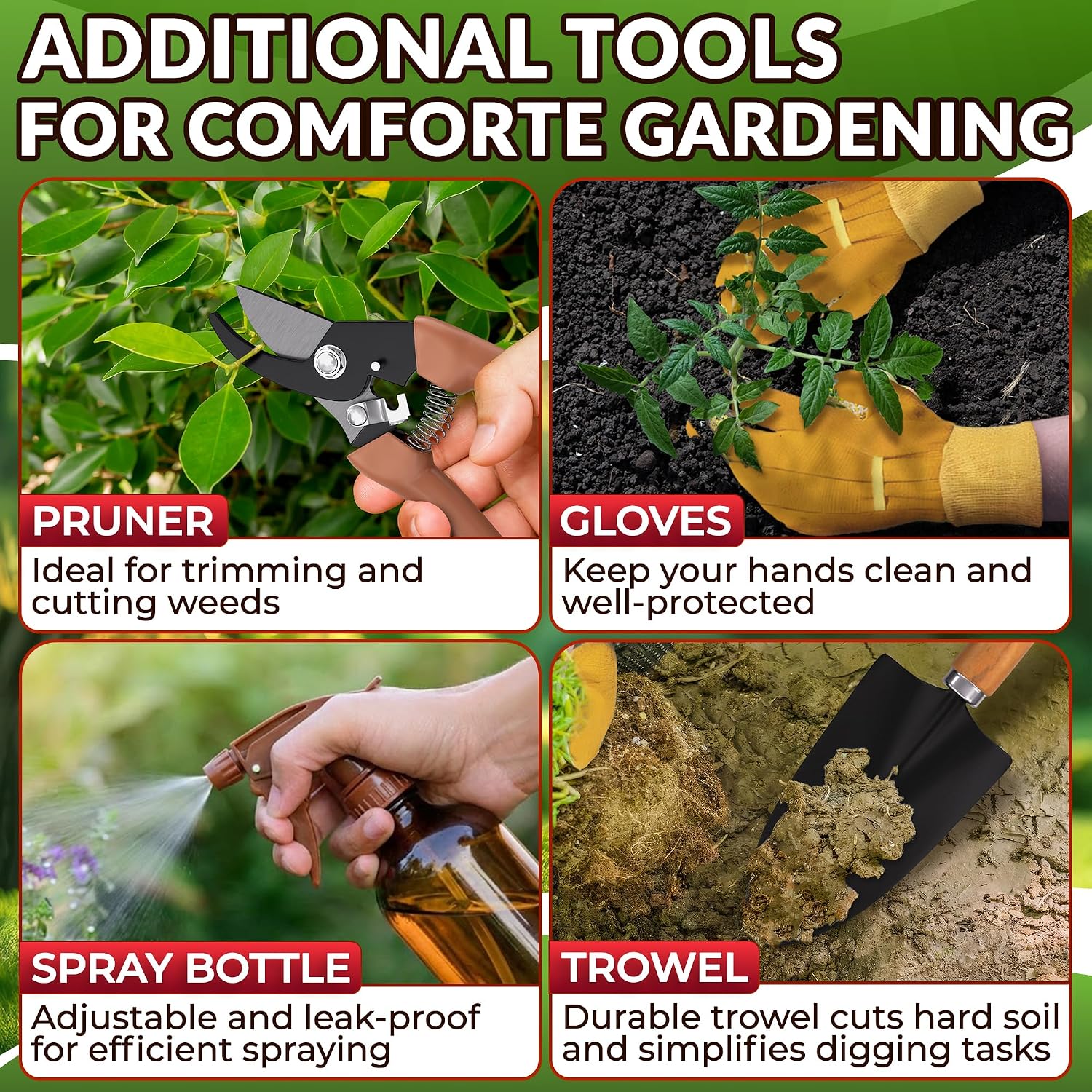 10 Pcs Gardening Tool Set for Women, Rust-Resistant Steel, Tote Bag | Garden Tools Set for Plant Care, Digging