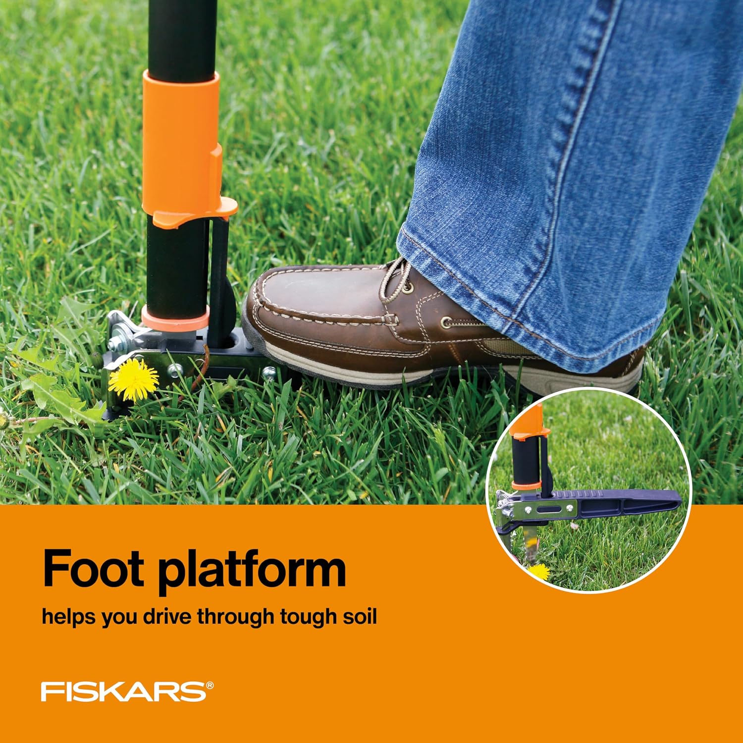 Fiskars Stand-Up Weed Puller Tool, 3 Serrated Stainless Steel Claws, 39"