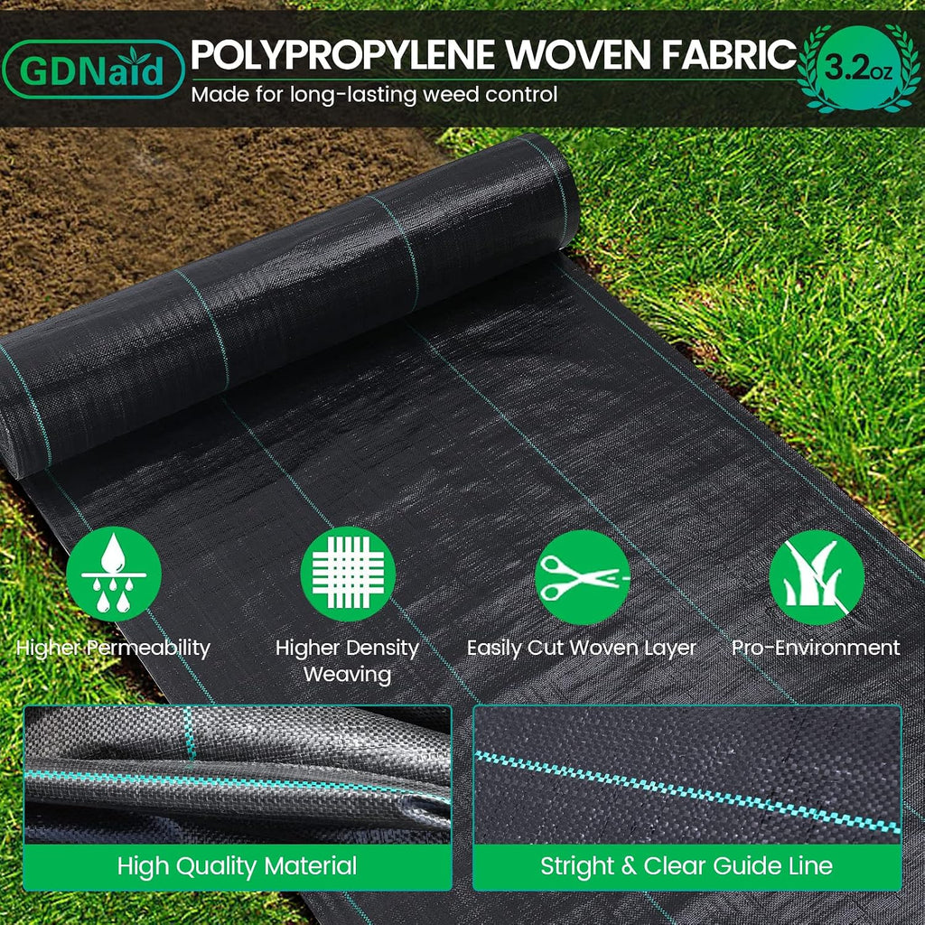3ftx100ft Weed Barrier Landscape Fabric Heavy Duty, 3.2oz Weed Barrier Fabric, Easy Setup Woven Garden Landscaping