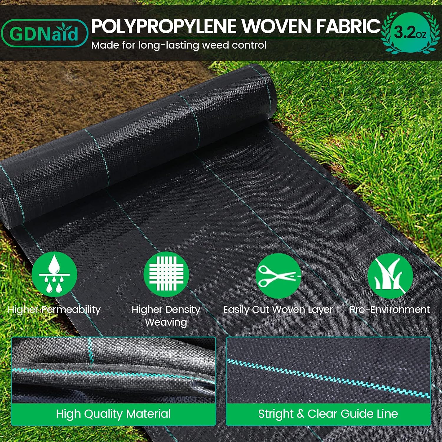 4ftx100ft Weed Barrier Landscape Fabric Heavy Duty, 3.2oz Weed Barrier Fabric, Easy Setup Woven Garden Weed Fabric