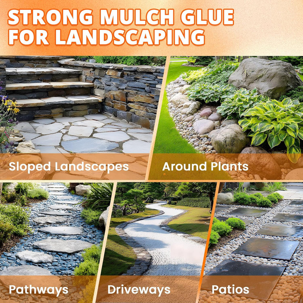 Mulch & Rock Glue for Landscaping 2 Gallon | Strong Pea Gravel Binder & Stone Adhesive for Walkways, Yards, Patios