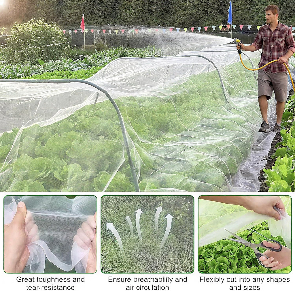 Garden Mesh Netting Kit, 10 * 33ft Ultra Fine Netting with 6pcs Garden Hoops for Raised Beds, Plants Cover Net for