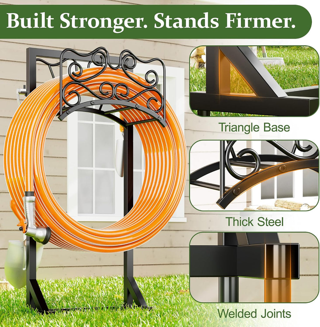 Garden Hose Holder Water Freestanding Heavy Duty Water Hose Holder for Outside with 4 Spikes