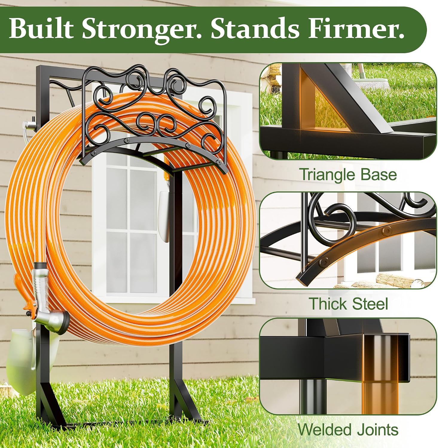 Garden Hose Holder Water Freestanding Heavy Duty Water Hose Holder for Outside with 4 Spikes