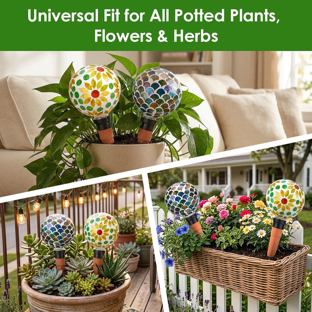 Plant Watering Globes Mosaic Self Watering Spikes 2 Pack | Indoor Outdoor Plants Automatic Plant Waterer Plant Watering