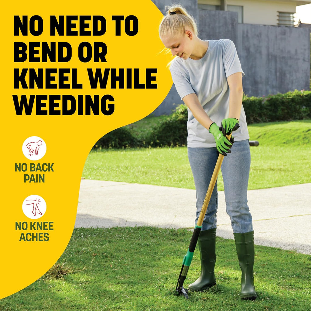 Papa's Tools Weed Puller Tool, 44" Stand Up Weeder Garden Tools & 4 Claw Steel Head, Dual Weed Eject Tech. Made with