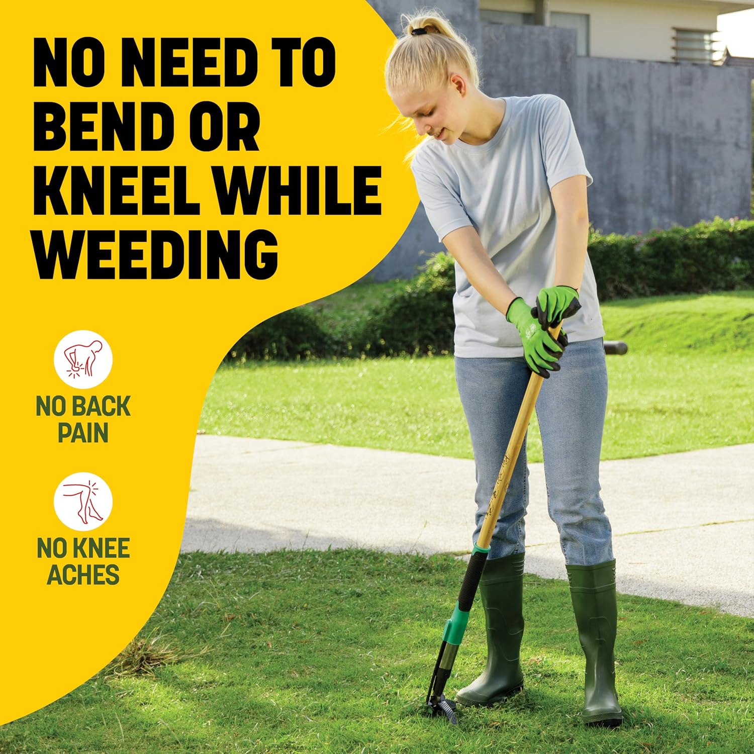 Papa's Tools Weed Puller Tool, 44" Stand Up Weeder Garden Tools & 4 Claw Steel Head, Dual Weed Eject Tech. Made with