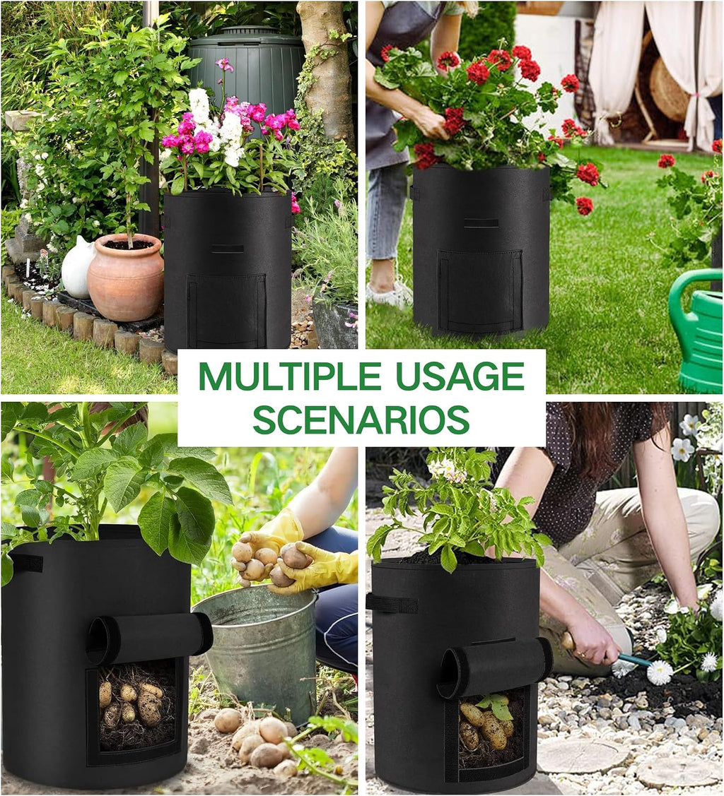 6-Pack 15 Gallon Potato Grow Bags – Durable Nonwoven Fabric Planters with Reinforced Handles | Reusable Garden