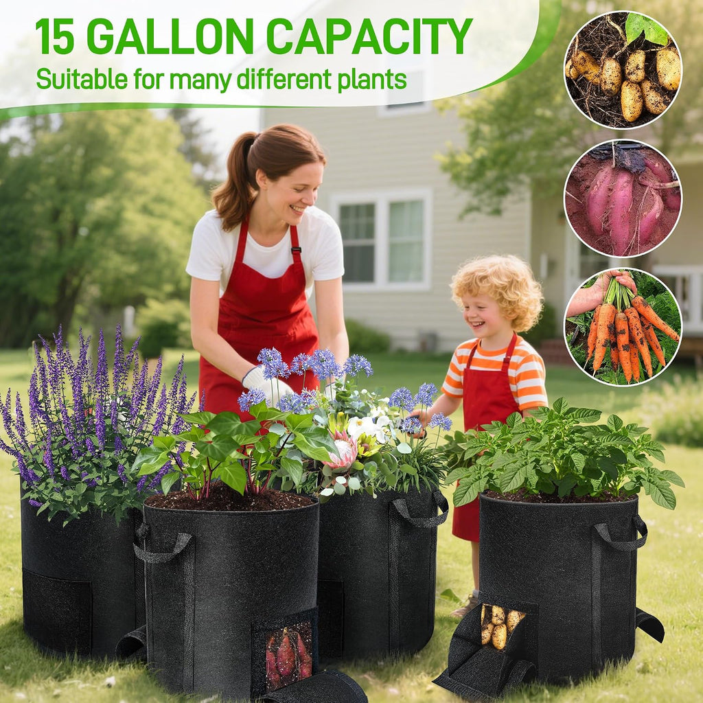 8 Pcs 15 Gallon Potato Grow Bags with Harvest & Visible Windows, Thickened Nonwoven Fabric Potato Planter,Potato
