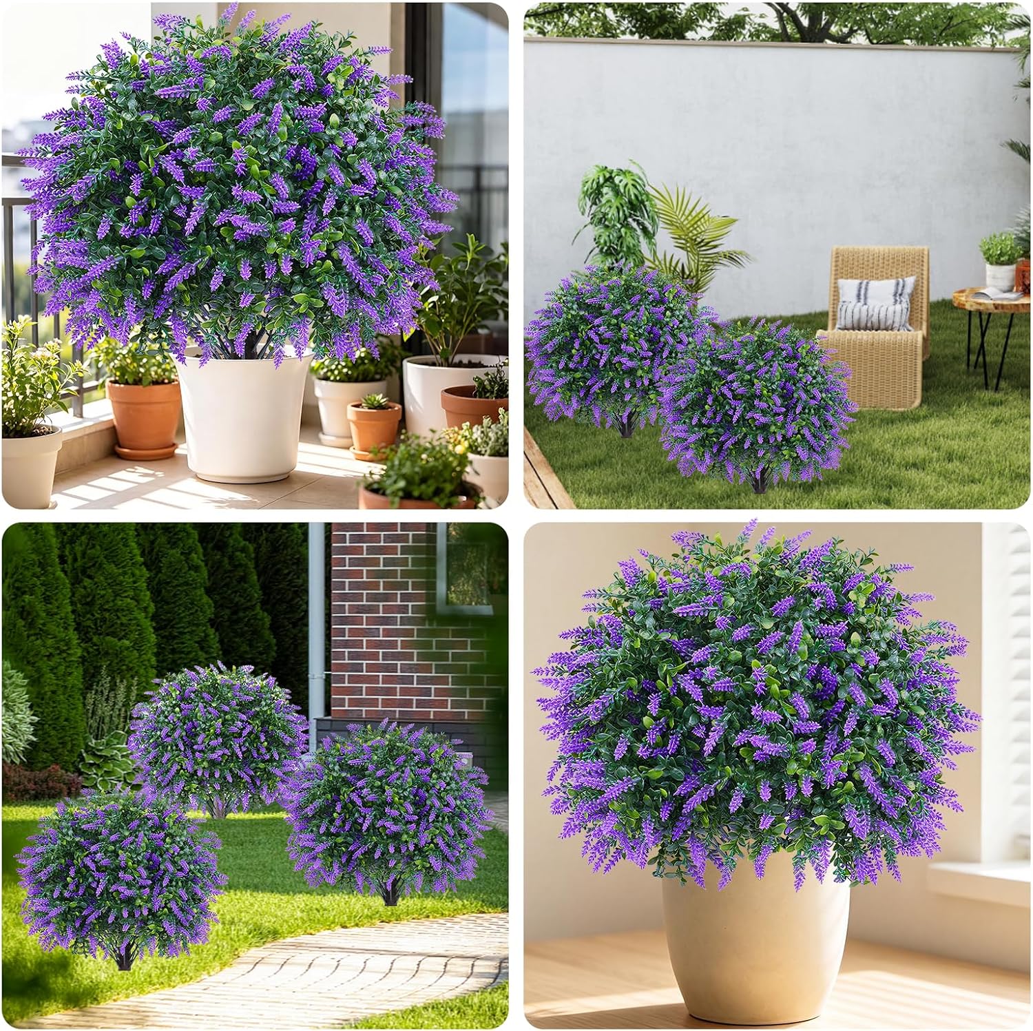 Artificial Lavender Boxwood Topiary Ball Trees Set of 2 Fake Shrubs Bushes | UV Resistant indoor outdoor faux evergreen