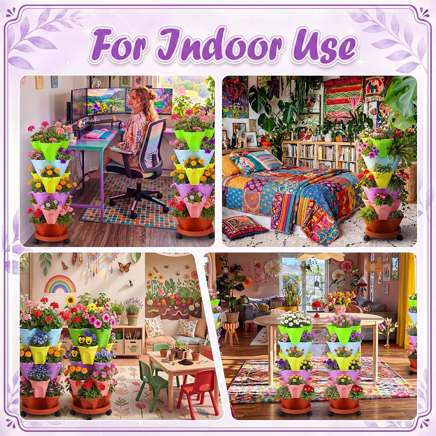 6 Tier Vertical Planter Tower Stackable Garden Planters for Strawberry Herb Flower and Vegetable Multi-Color Tiered