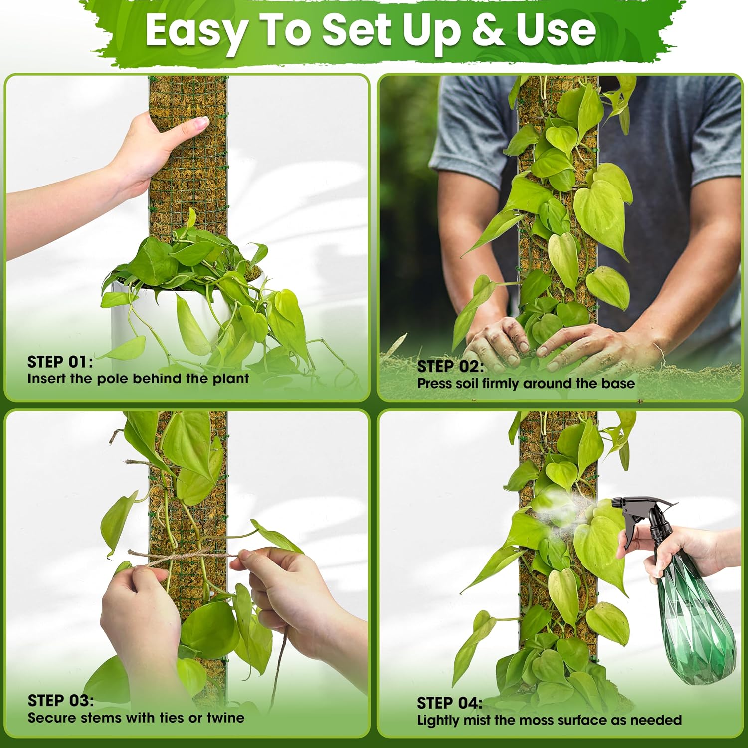 59" Large D-Shape Moss Pole for Big Climbing Plants, (1pc, 59'') | Rigid Support for Mature Plants with Heavy Stems