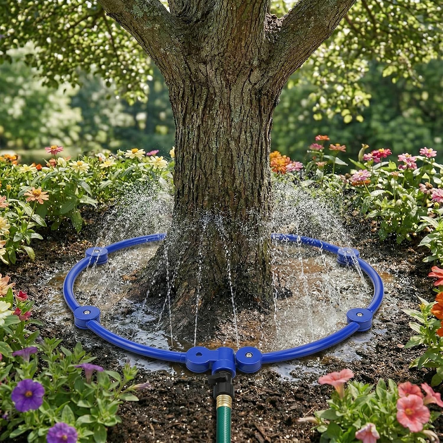 4 Pcs 360° Tree Water System Tree Root Watering Ring 13 Inch Circle Sprinkler Irrigation Slow Release Targeted Water
