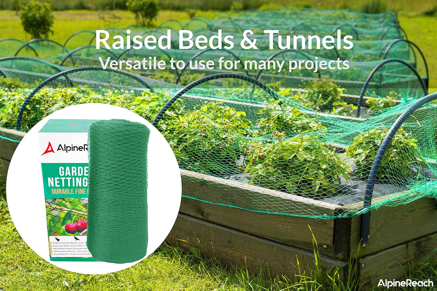 AlpineReach Garden Netting 7.5 x 65 ft Heavy Duty Bird Net, Deer, Plant Protection Extra Strong Woven Mesh, Reusable