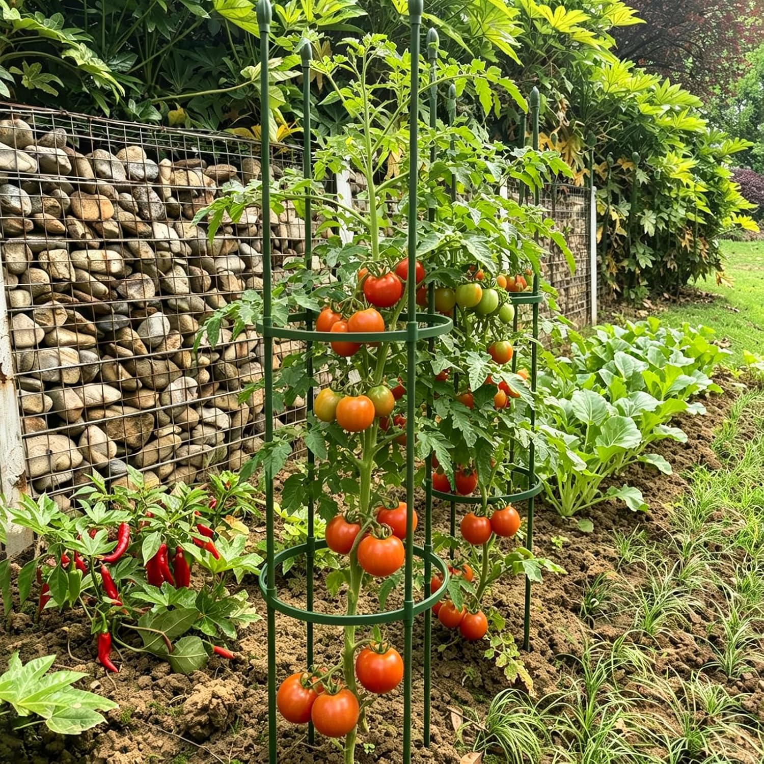 Tomato Cages for Garden&Pots, 4 Pack 50" Plant Support Trellis for Tomatoes, Cucumbers, Beans | Heavy-Duty Steel with