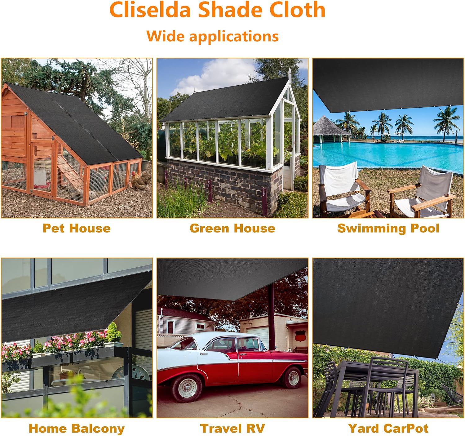 Cliselda 10x50ft Black Shade Cloth w/Grommets for Patio Mesh Tarp Sun Shade | 70% -80% UV Resistant, for Greenhouse