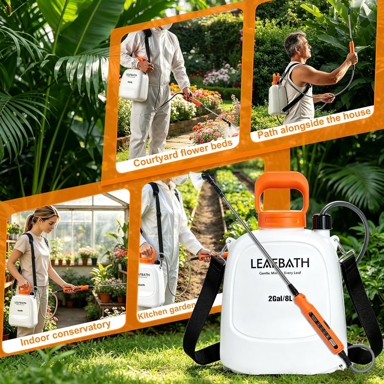 2 Gallon Battery Powered Backpack Sprayer - Rechargeable Electric Garden Sprayer, Comes with an Extra 10FT Hose, 2